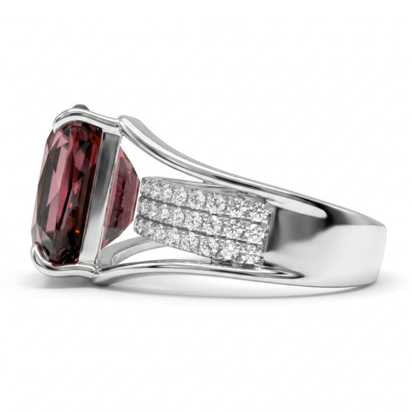 14K 13.54ct Cushion Private Collection Pink Zircon 0.76cttw VS White Diamonds Ring