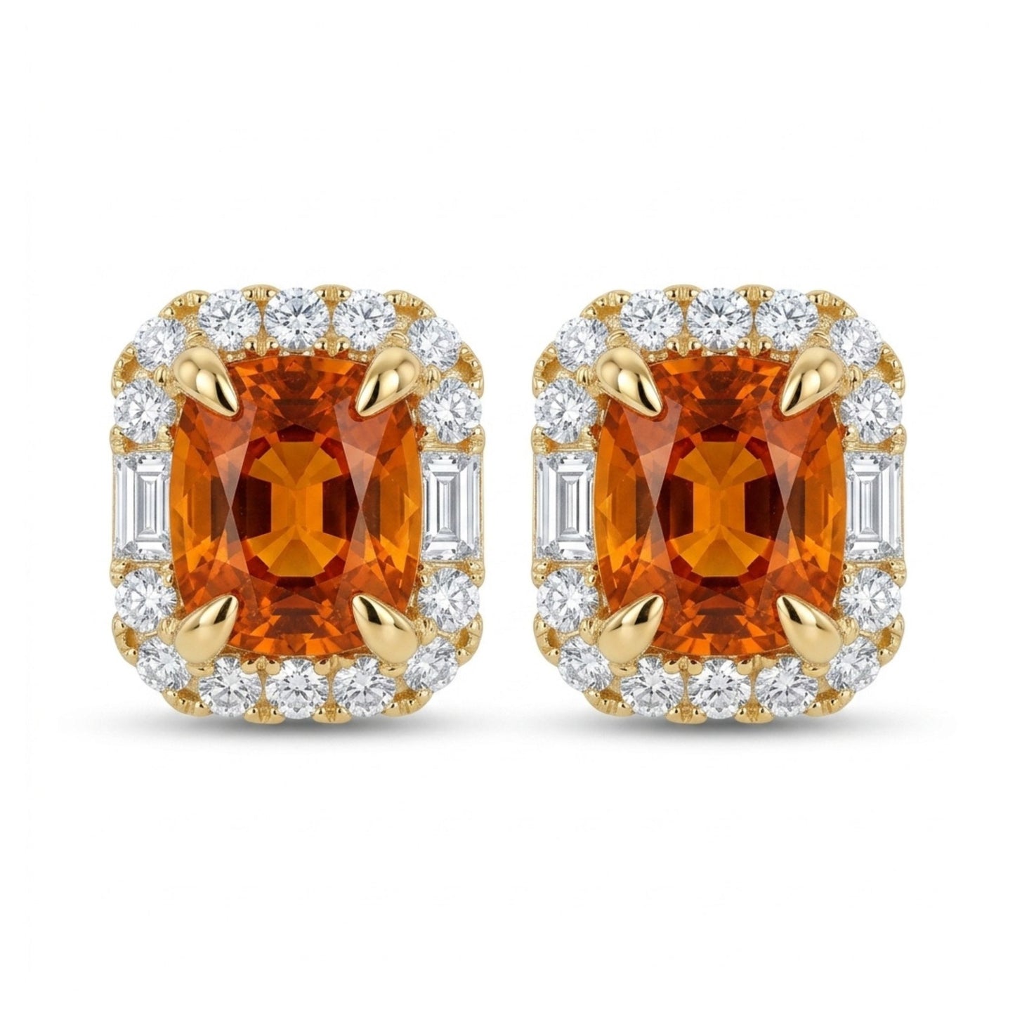 18K 4.84cttw Cushion Private Collection Mandarin Garnet 0.95cttw VS White Diamonds Stud Earrings
