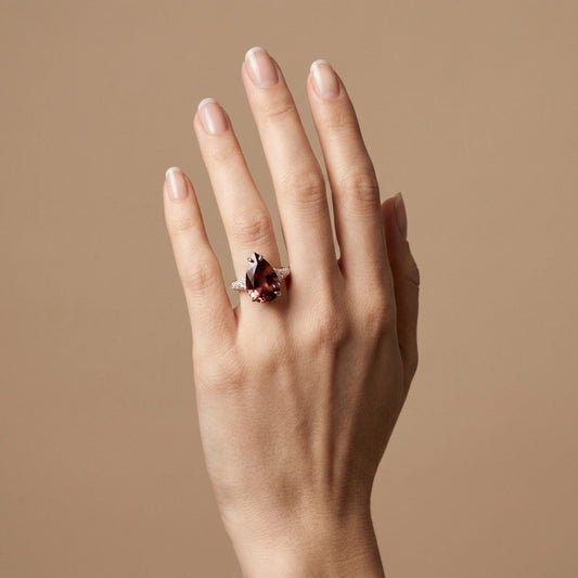 14K 11.17ct Pear Shape Pink Zircon 1.07cttw VS White Diamonds Ring