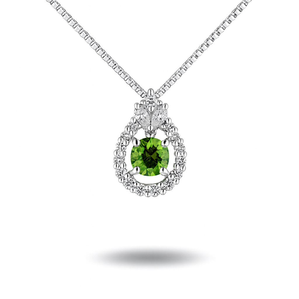 Platinum 0.46ct Round Russian Demantoid 0.26cttw White Diamonds Necklace