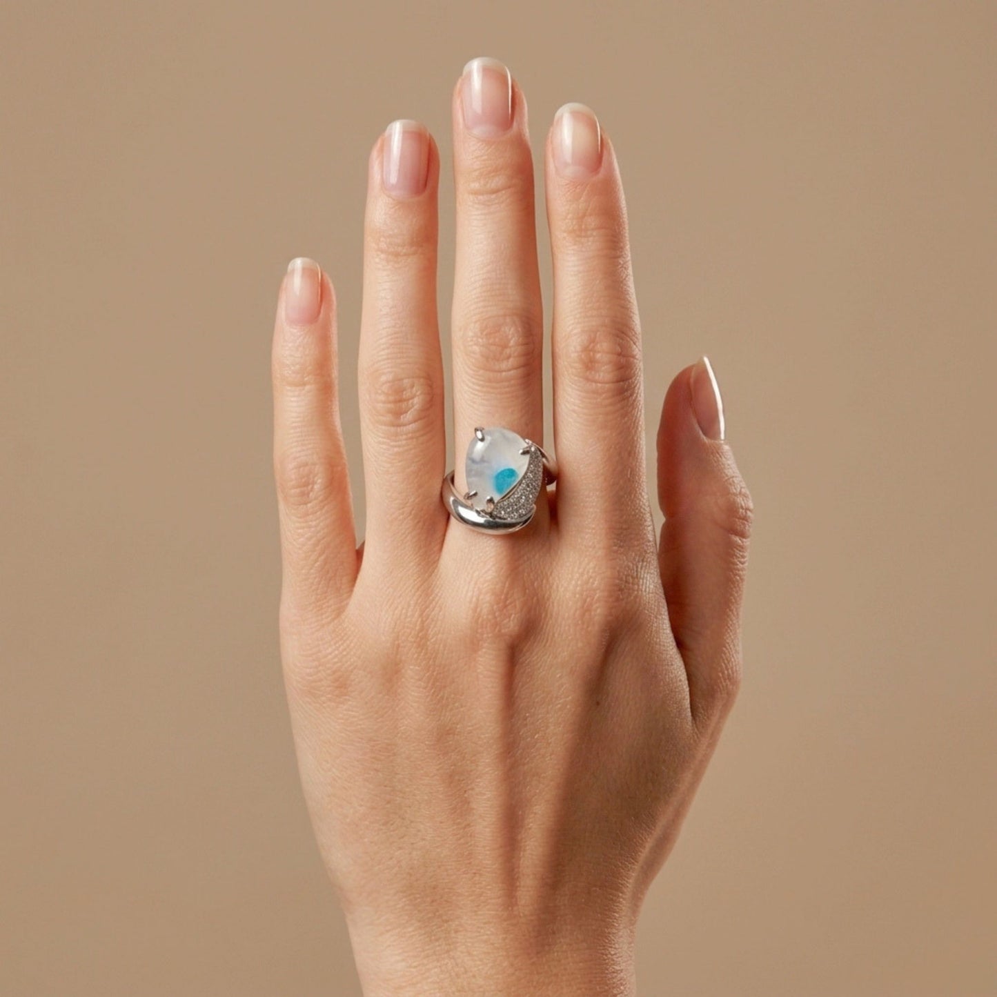 14K 3.97ct Pear Shape Brazilian Paraiba in Quartz 0.26cttw VS White Diamonds Ring