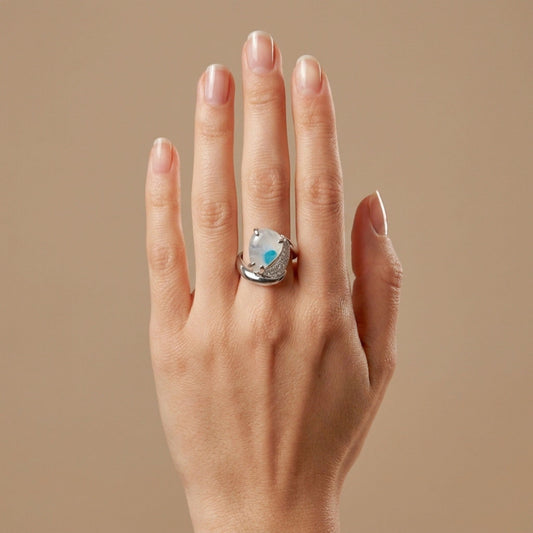 14K 3.97ct Pear Shape Brazilian Paraiba in Quartz 0.26cttw VS White Diamonds Ring