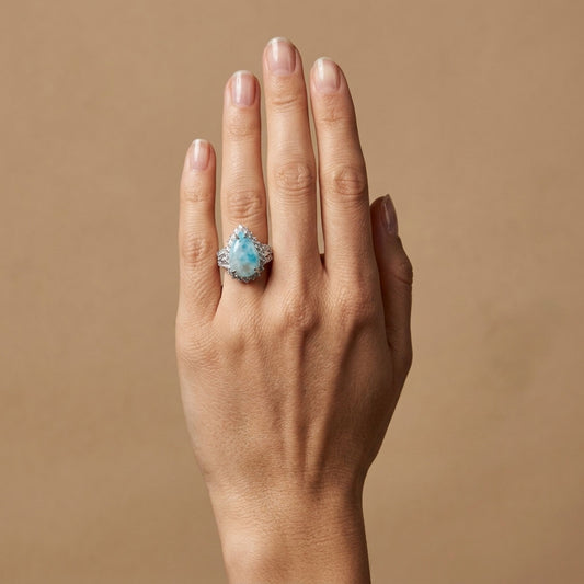 14K 5.51ct Pear Shape Brazilian Paraiba in Quartz 1.29cttw VS White Diamonds Ring