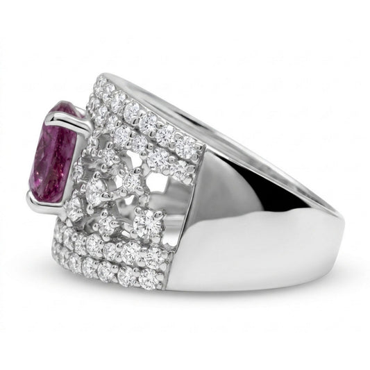 14K 1.82ct Cushion Unheated Purple Sapphire 0.93cttw VS White Diamonds Ring