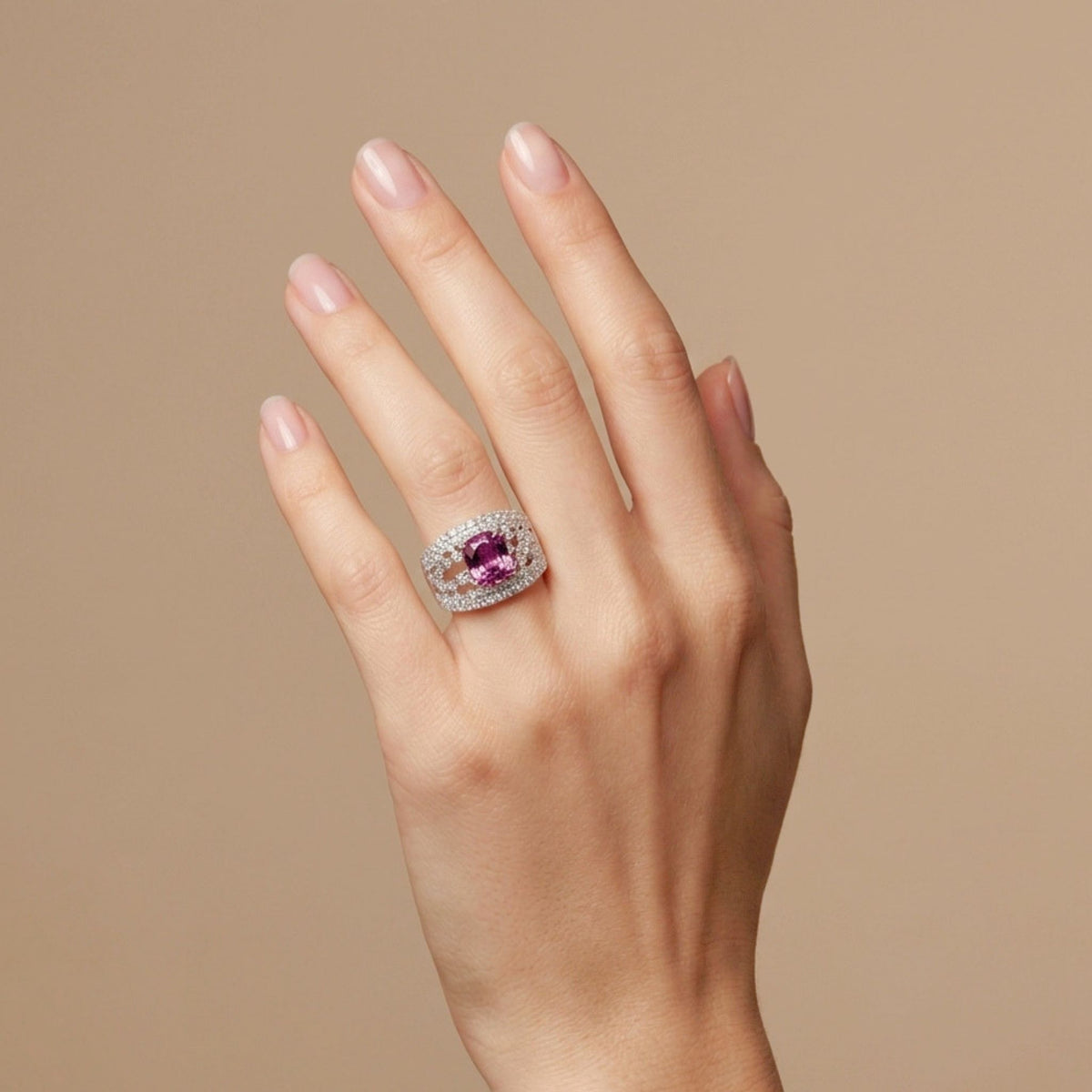 14K 1.82ct Cushion Unheated Purple Sapphire 0.93cttw VS White Diamonds Ring