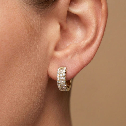 14K 0.75cttw Baguette & Round White Diamonds Huggie Earrings