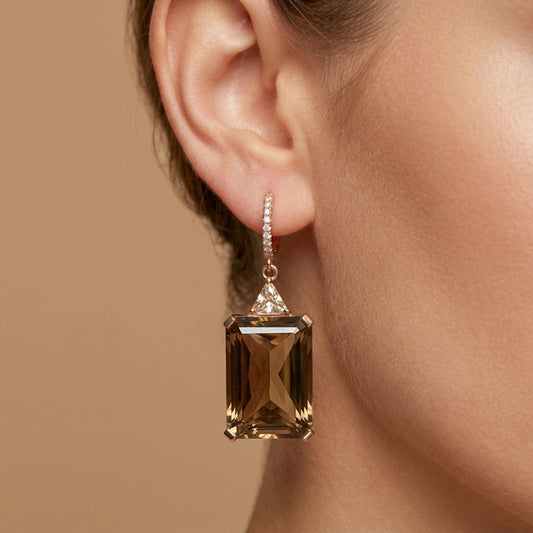 14K 34.96cttw Radiant Cut Color Change Diaspore 0.65cttw Yellow & White Diamonds Drop Earrings