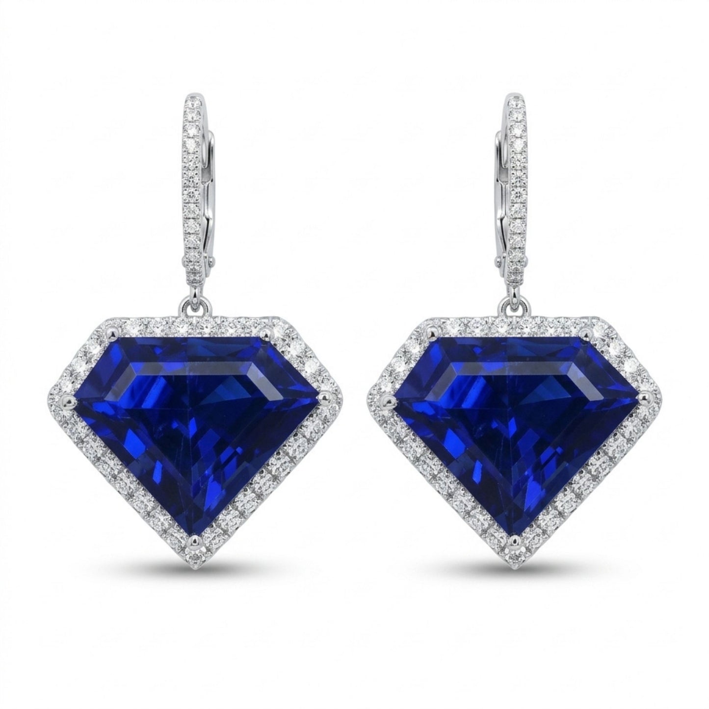 18K 23.58cttw Fancy Cut Blue Wing Tanzanite 1.00cttw VS White Diamonds Drop Earrings