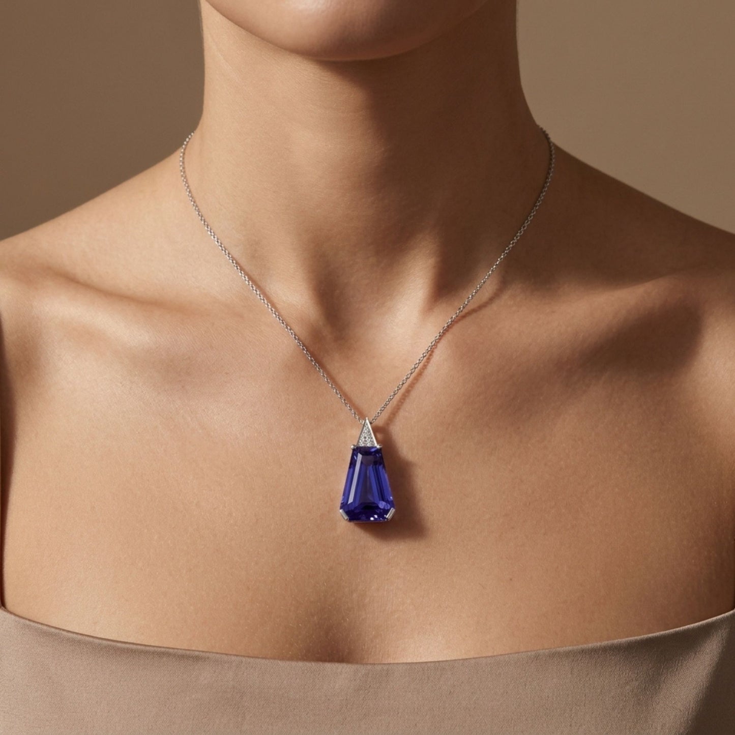 14K 6.14ct Fancy Cut Blue Wing Tanzanite 0.03cttw VS White Diamonds Pendant
