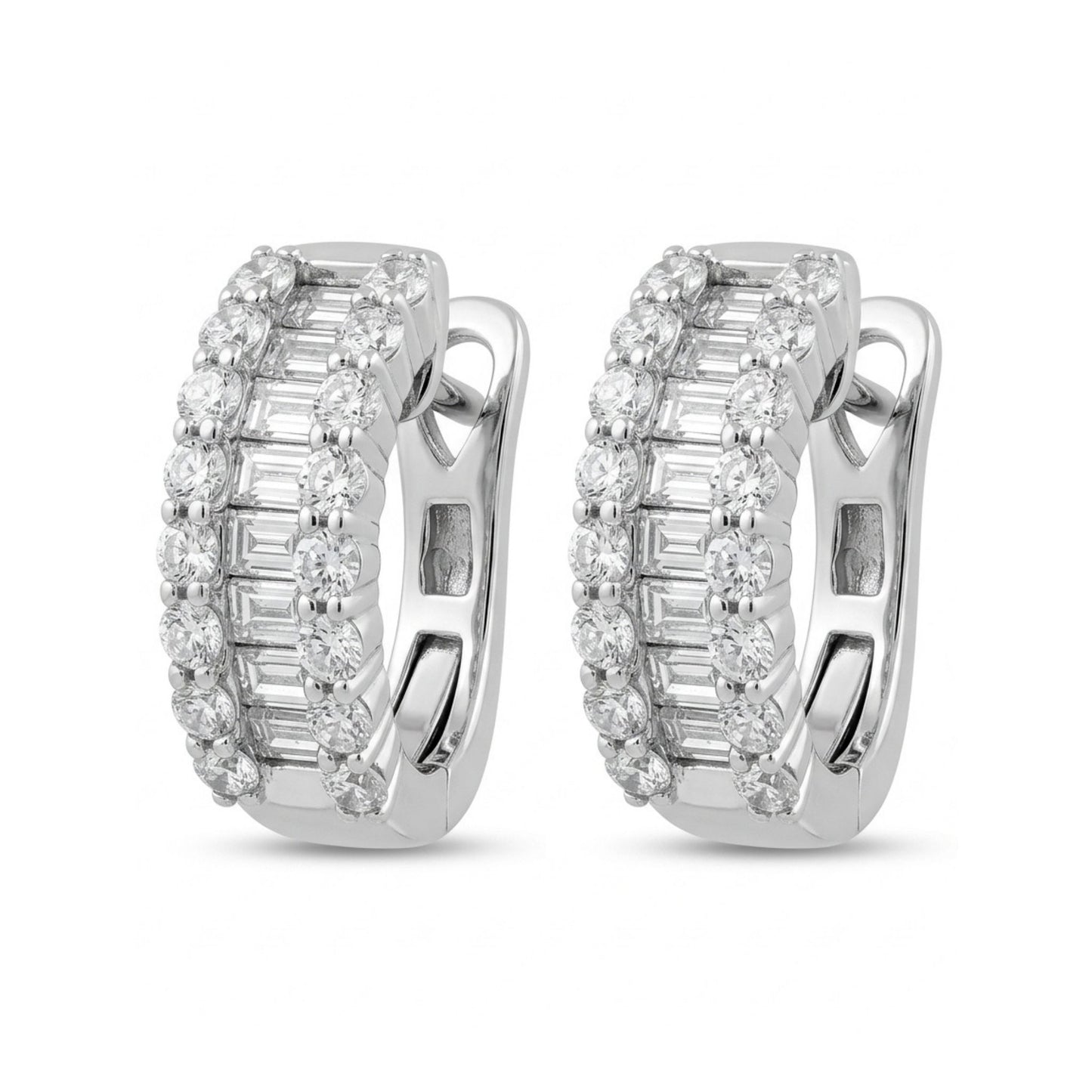 14K 0.36cttw Baguette White Diamond 0.37cttw White Diamonds Huggie Earrings