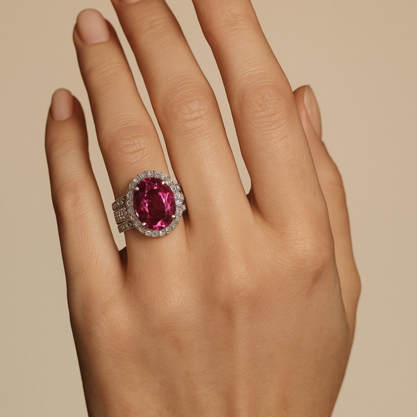 14K 7.10cttw Oval Copper Bearing Tourmaline 1.44cttw White Diamonds Ring