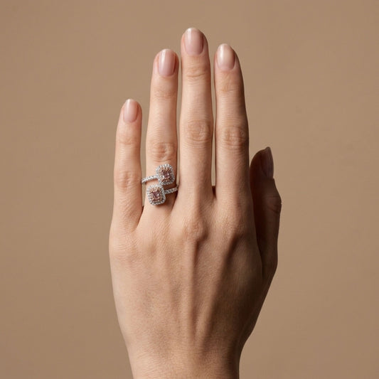 18K 0.49cttw Radiant Cut Pink Diamond 0.76cttw Pink & White Diamonds Ring