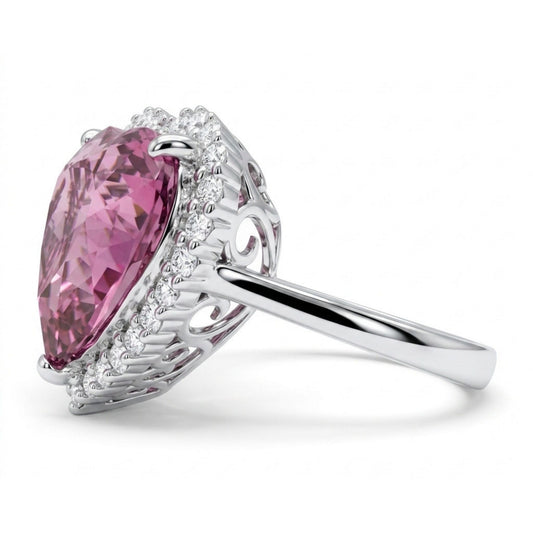 14K 11.14ct Heart Shape Copper Bearing Tourmaline 0.55cttw White Diamonds Ring