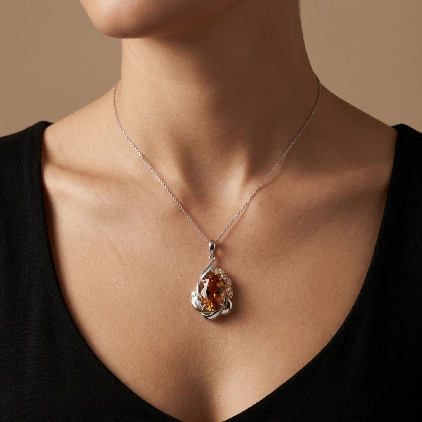 Platinum & 18K 6.64ct Oval Imperial Topaz 0.18cttw White Diamonds Pendant
