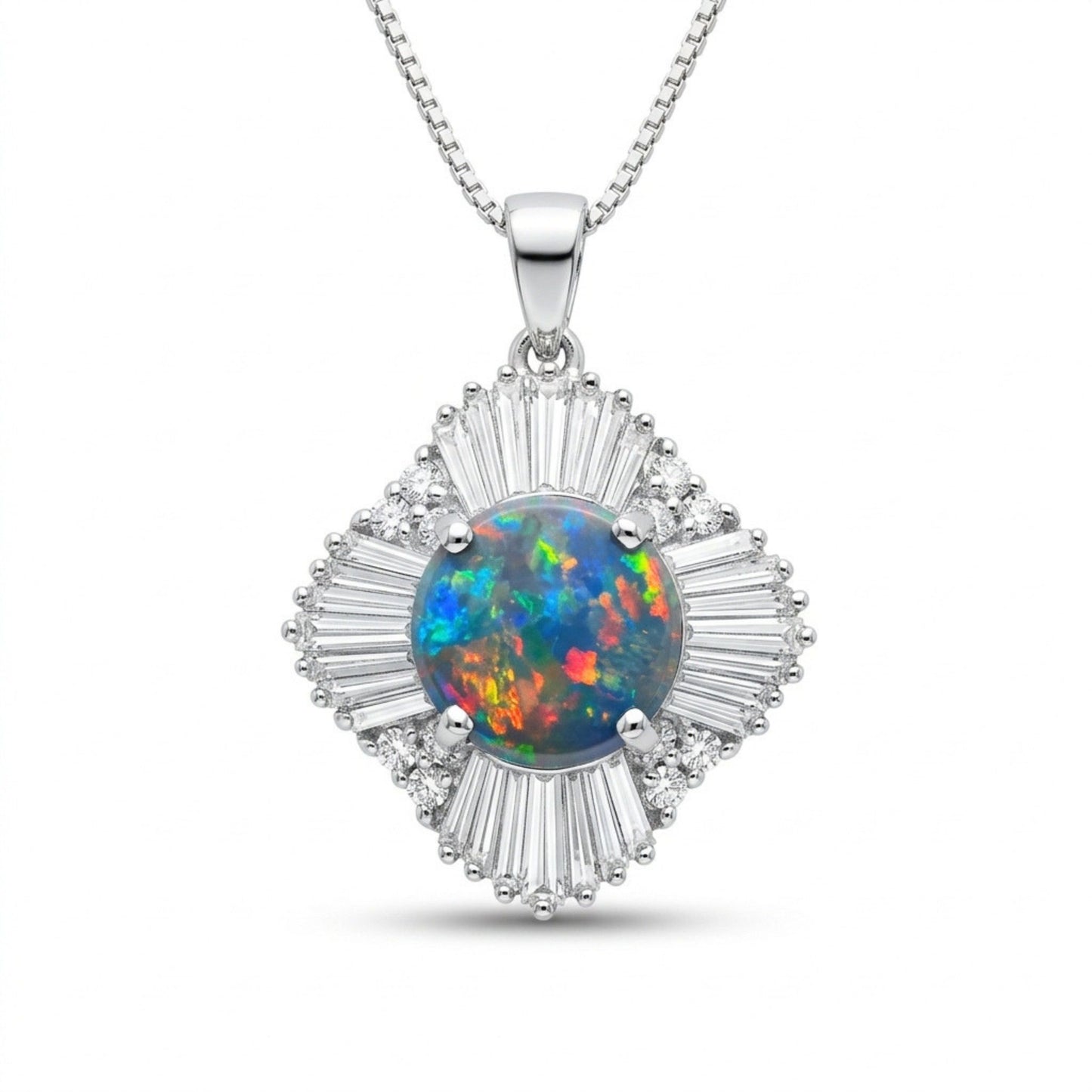 Platinum 1.82ct Round Black Opal 1.87cttw White Diamonds Necklace