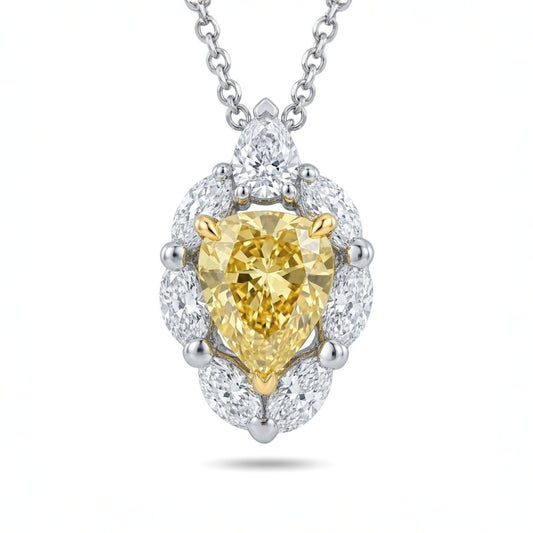 Platinum & 18K 1.55ct Pear Shape Yellow Diamond 0.96cttw White Diamonds Necklace