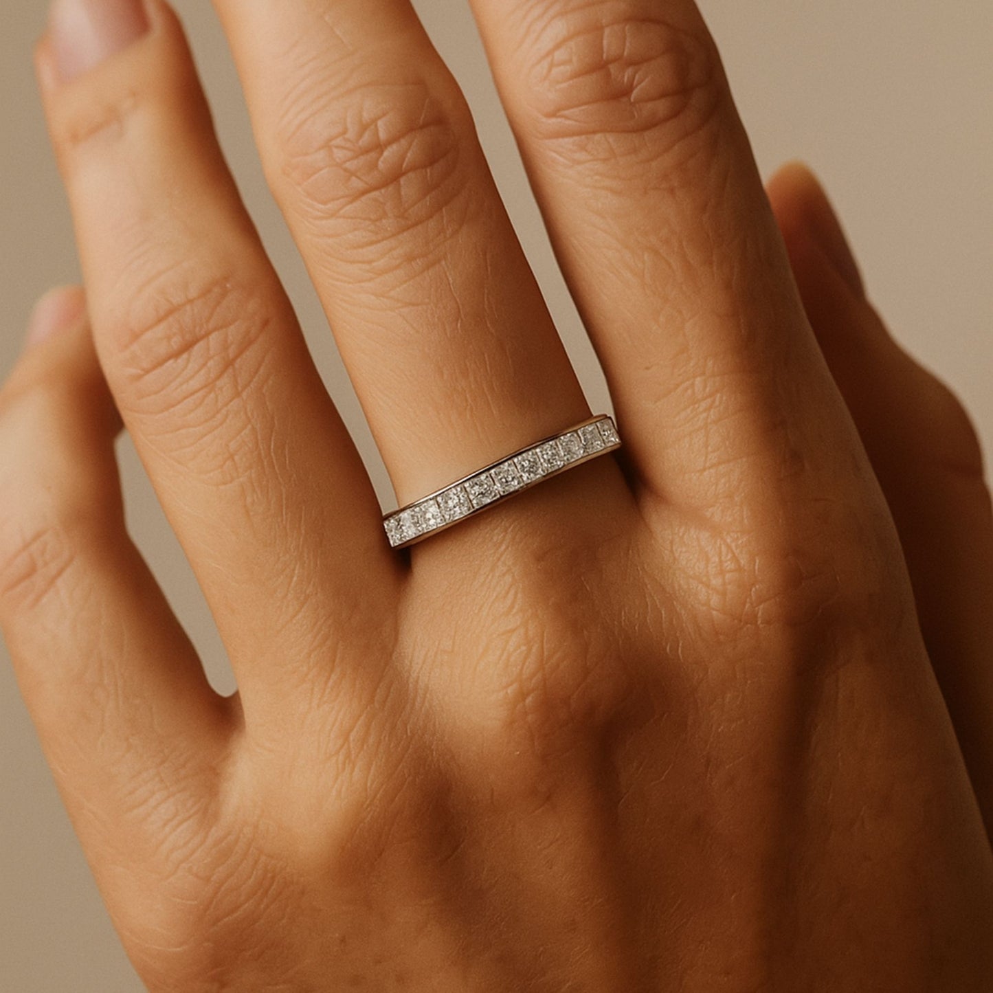 14K 0.91cttw Princess Cut VS White Diamond Band Ring