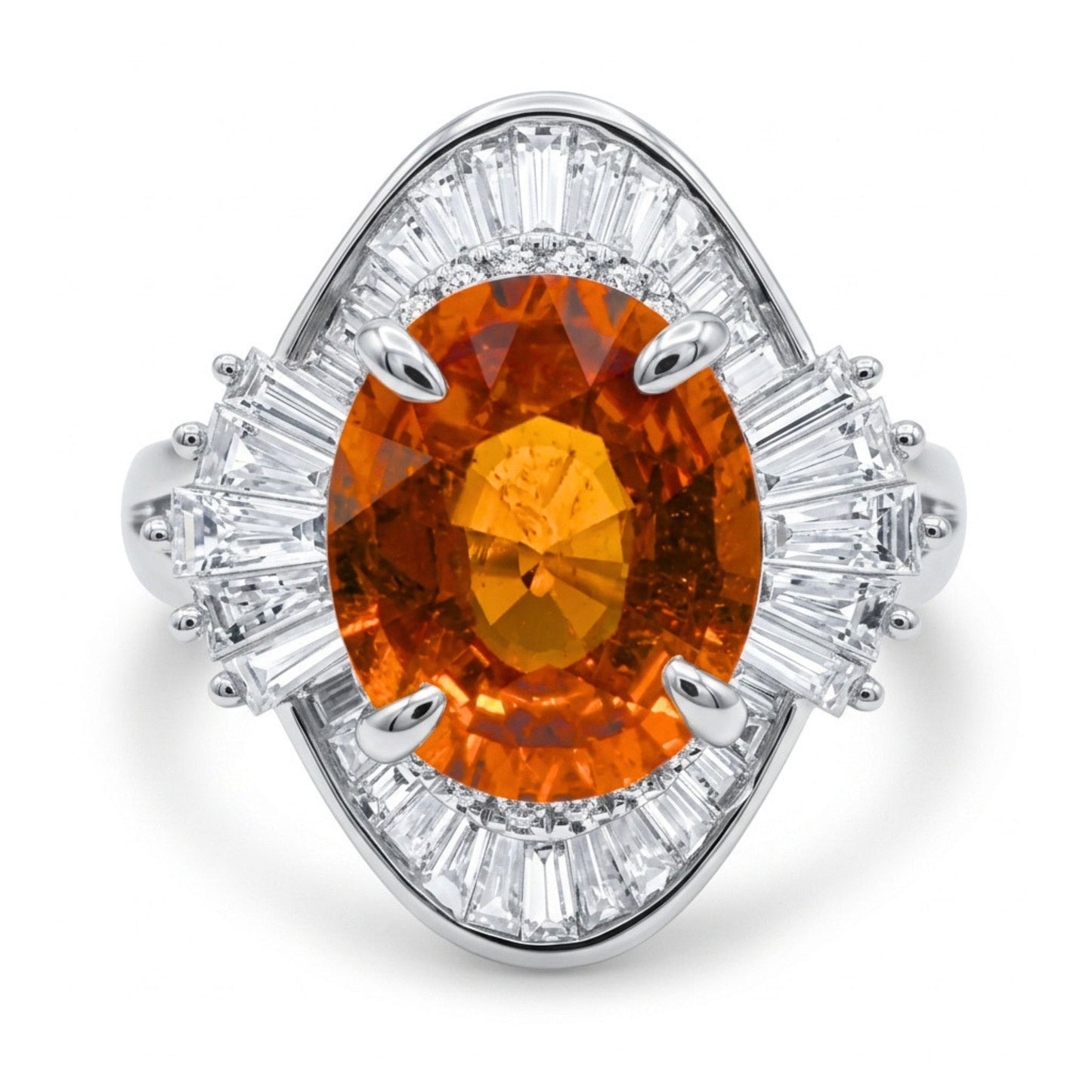 18K 4.38ct Oval Mandarin Garnet 0.97cttw VS White Diamond Ring