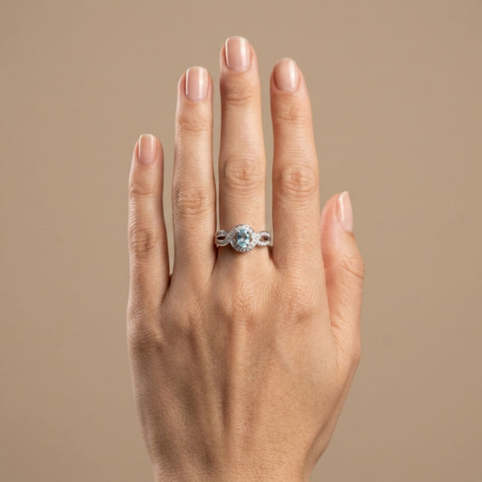 14K 0.45ct Oval Paraiba 0.34cttw White Diamonds Ring