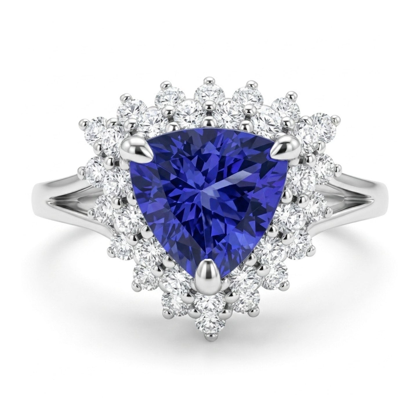 14K 1.47ct Trilliant Blue Wing Tanzanite 0.69cttw VS White Diamonds Ring
