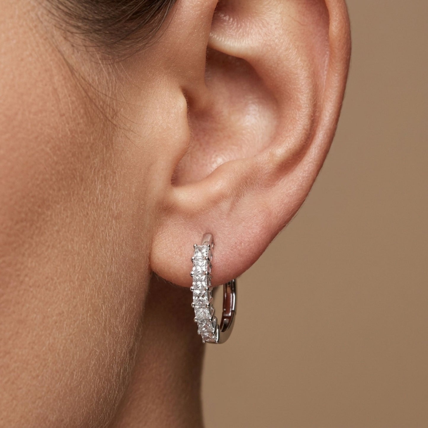 14K 0.86cttw Princess Cut VS White Diamond Hoop Earrings