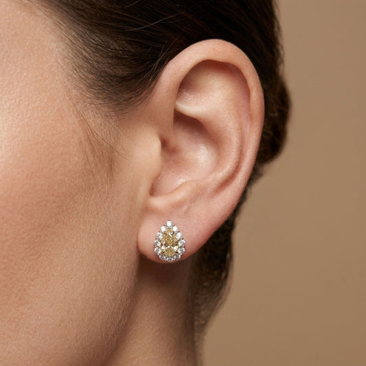 14K 1.43cttw Pear Shape Yellow Diamond 0.64cttw VS White Diamonds Stud Earrings