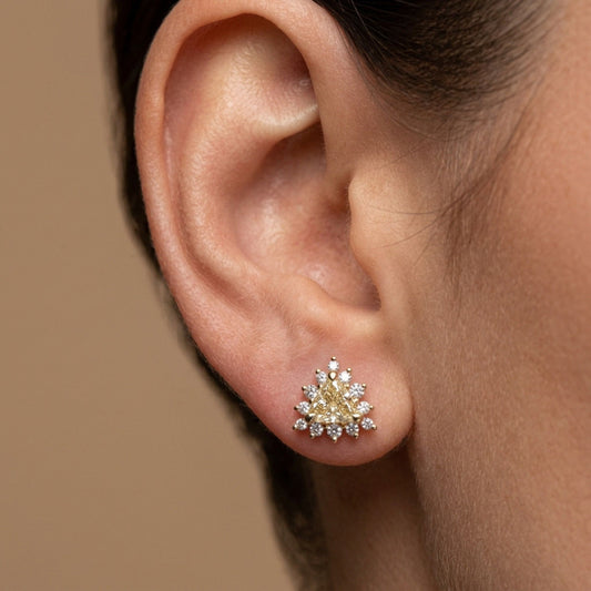 14K 0.71cttw Trilliant Yellow Diamond 0.37cttw White Diamonds Stud Earrings