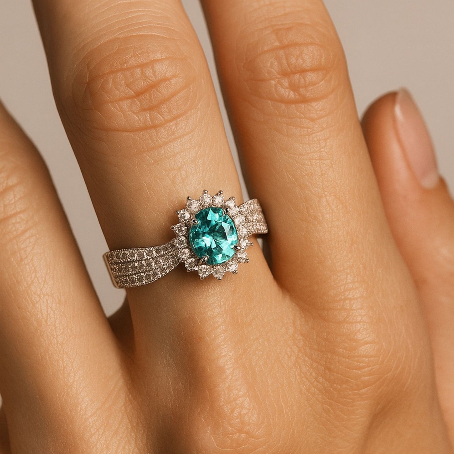 14K 0.62ct Oval Paraiba 0.74cttw White Diamonds Ring