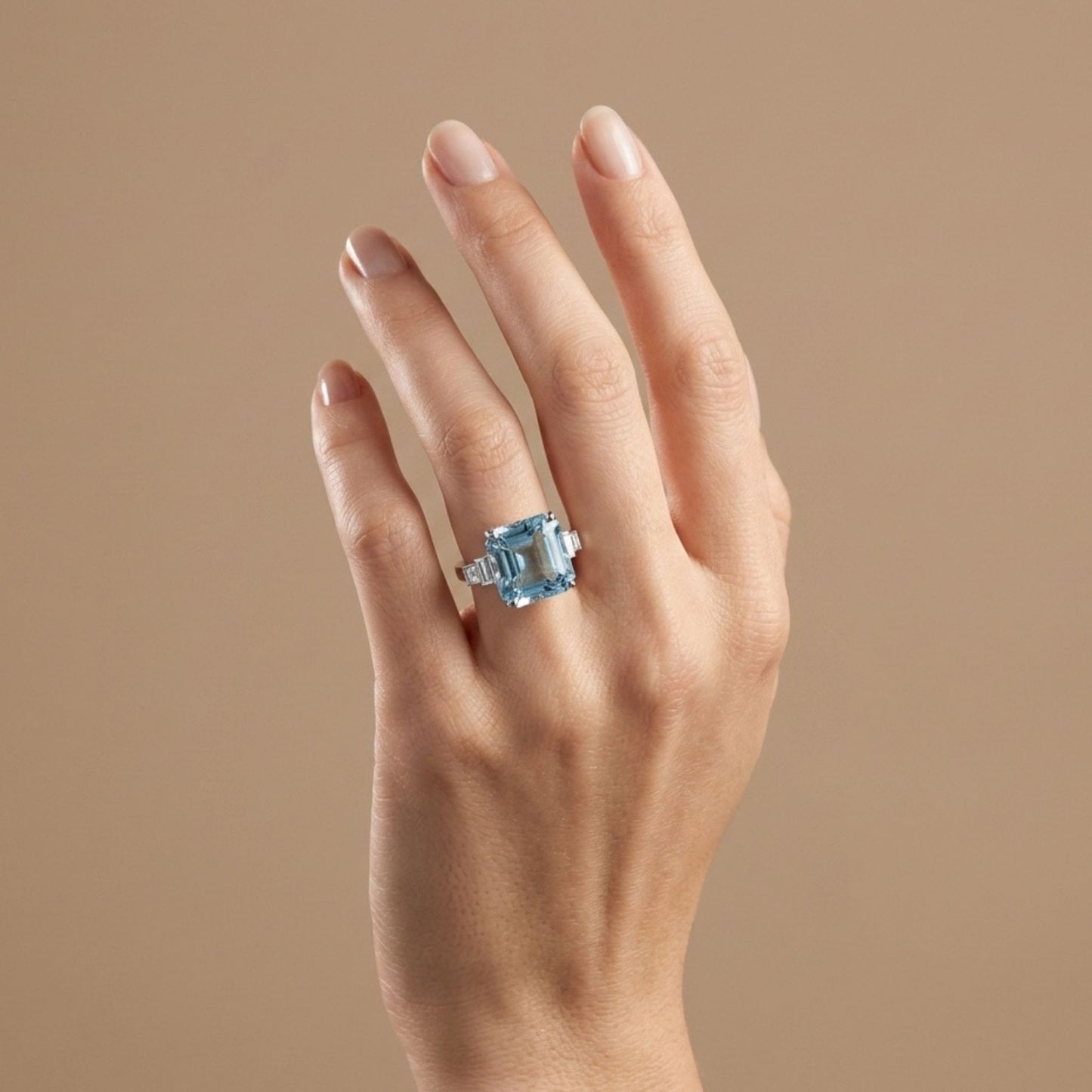 14K 10.46ct Asscher Cut Santa Maria Aquamarine 0.75cttw VS White Diamond Ring