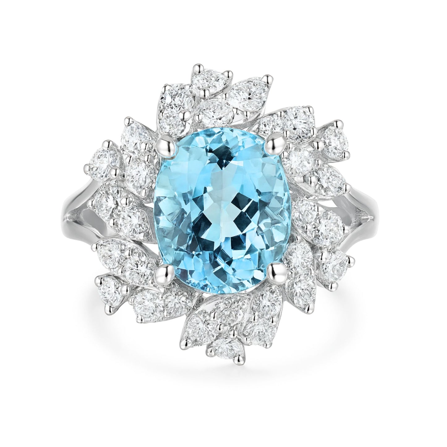 14K 2.62ct Oval Santa Maria Aquamarine 0.76cttw VS White Diamonds Ring