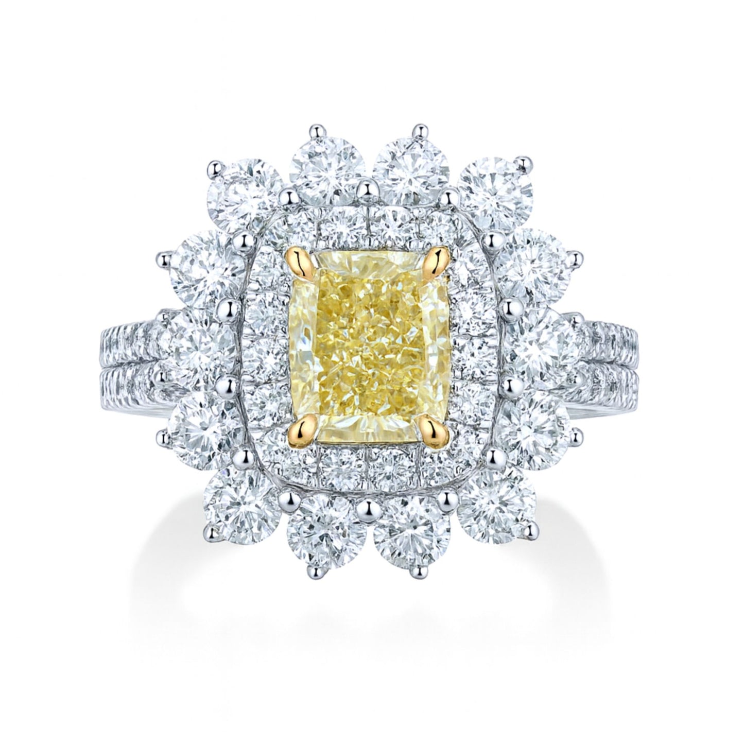 14K 1.01ct Cushion VS Yellow Diamond 1.71cttw VS White Diamonds Ring