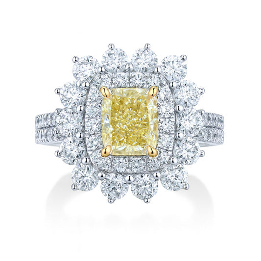 14K 1.01ct Cushion VS Yellow Diamond 1.71cttw VS White Diamonds Ring