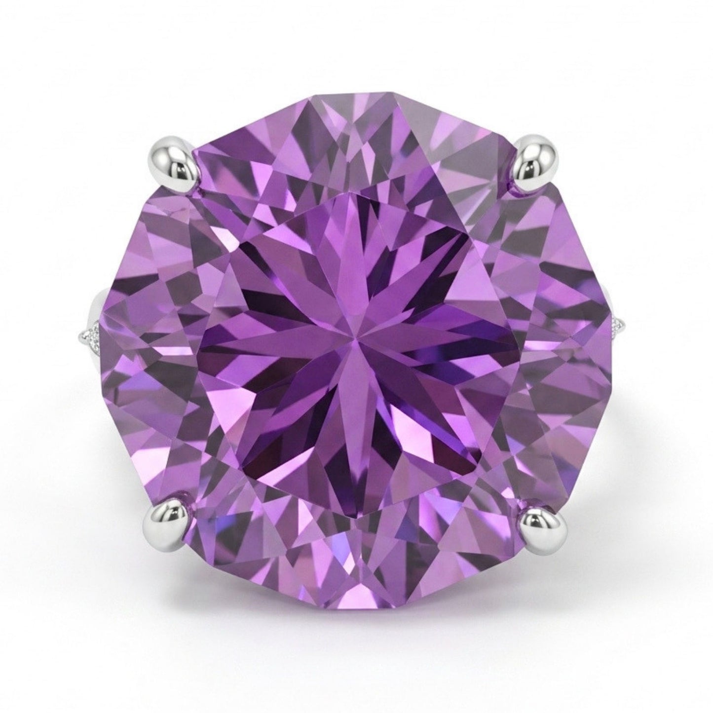 14K 18.30ct Round Kunzite 0.29cttw Trapezoid Cut White Diamond Ring