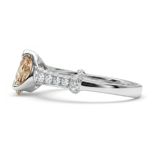 18K 1.08ct Pear Shape VS Fawn Diamond 0.55cttw White Diamonds Ring