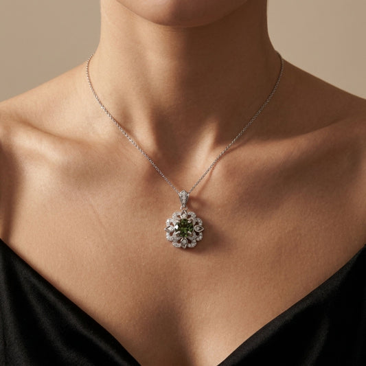 14K 0.57ct Round Color Change Sphene 0.25cttw VS White Diamonds Pendant