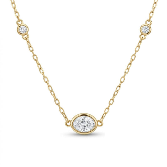 14K 0.40cttw Oval VS White Diamond Bezel Set Solitaire Necklace
