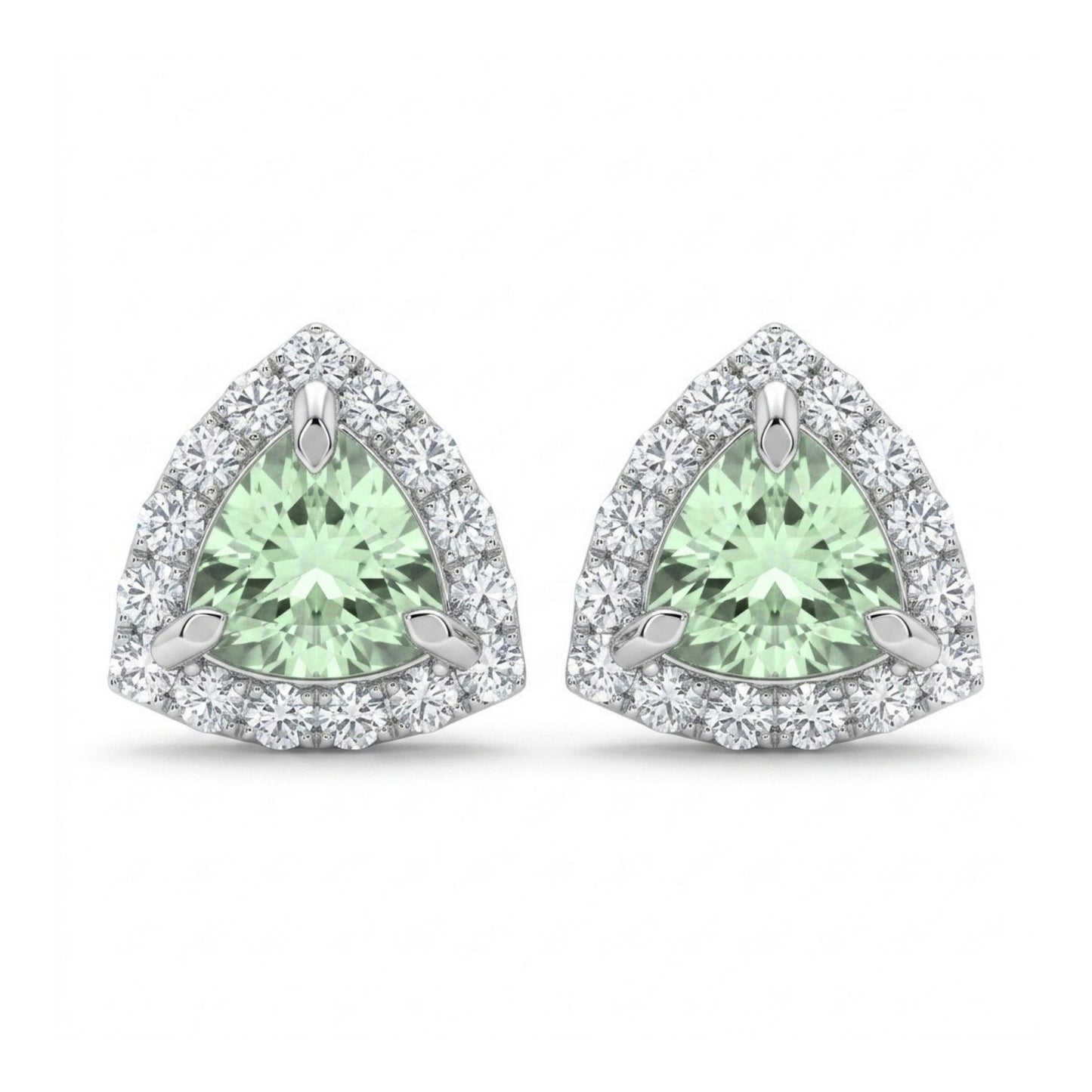 14K 3.12cttw Trilliant Mint Tourmaline 1.21cttw VS White Diamonds Stud Earrings