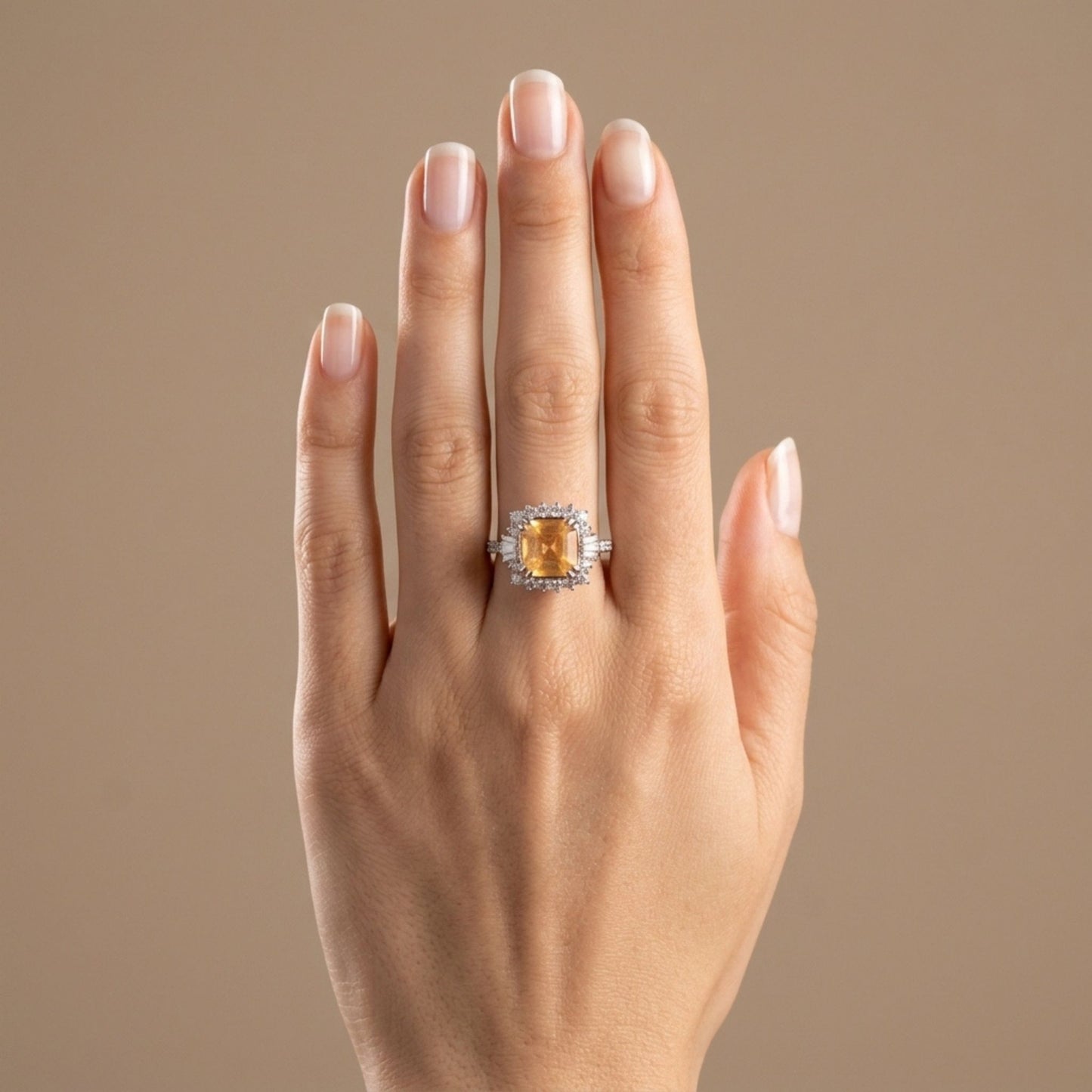 14K 1.91ct Asscher Cut Orange Hackmanite 0.68cttw White Diamonds Ring