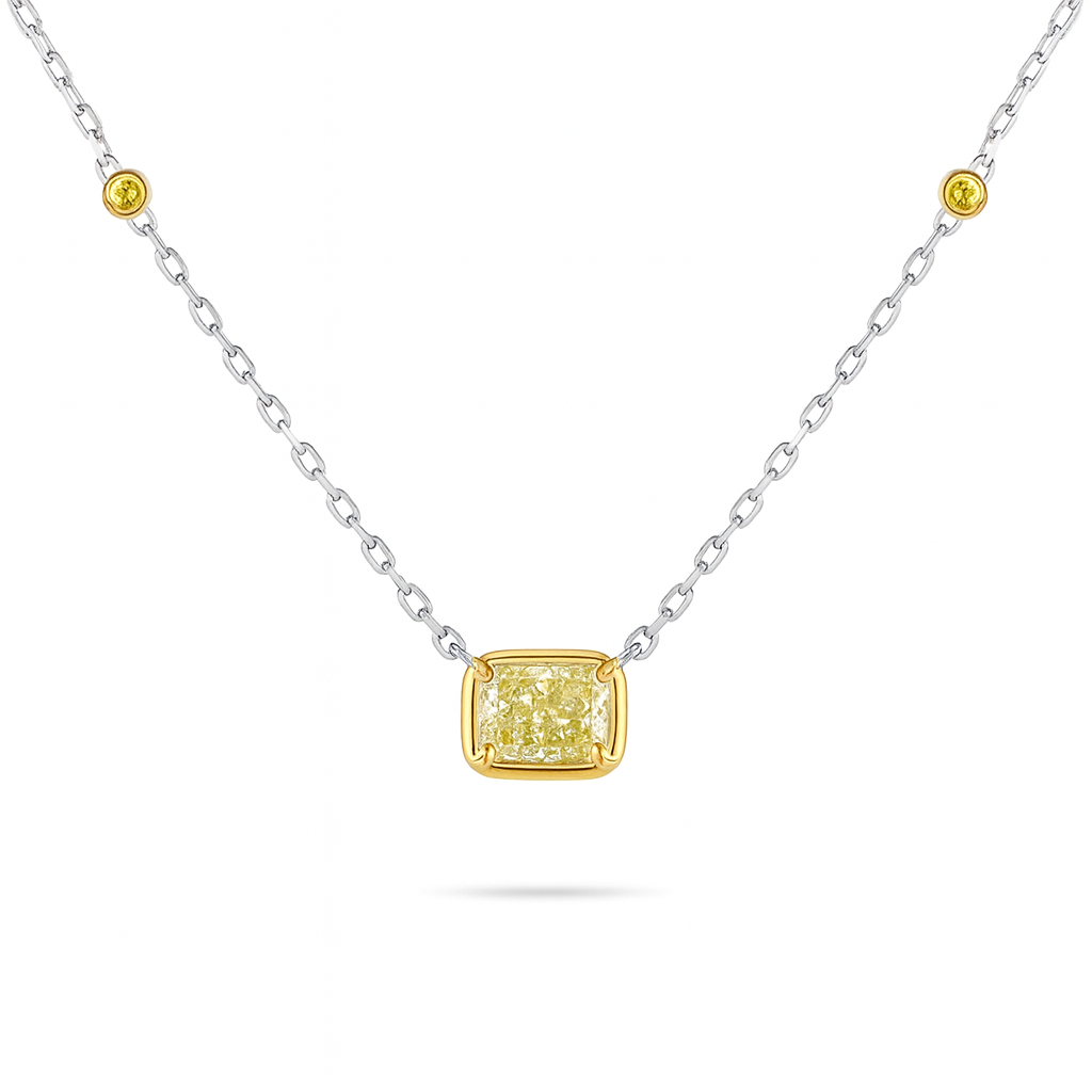 14K 0.53cttw Cushion VS Yellow Diamond 0.03cttw Yellow Diamonds Solitaire Necklace