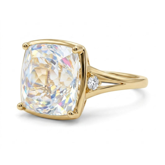14K 6.28ct Cushion Moonstone 0.12cttw White Diamonds Ring