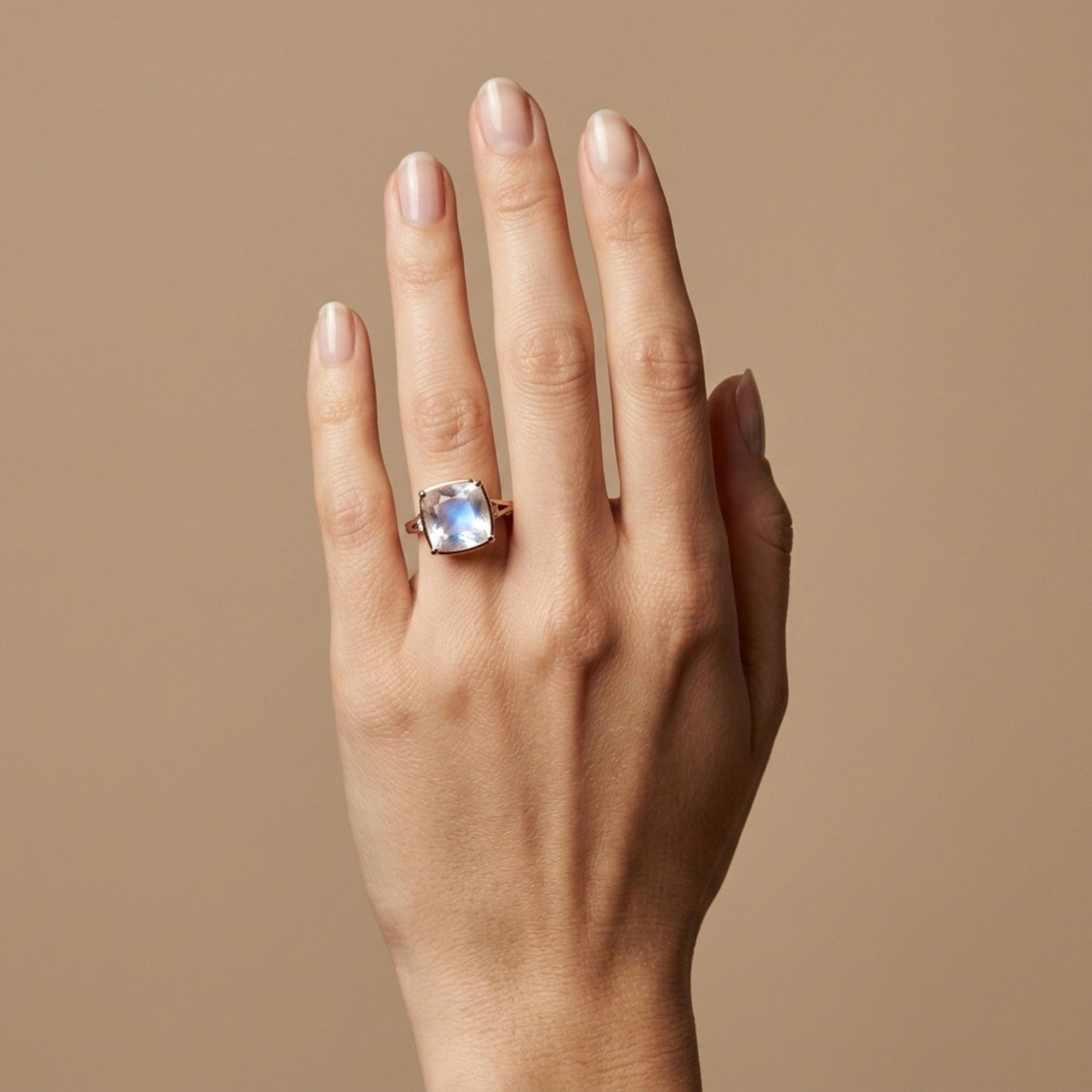 14K 6.28ct Cushion Moonstone 0.12cttw White Diamonds Ring
