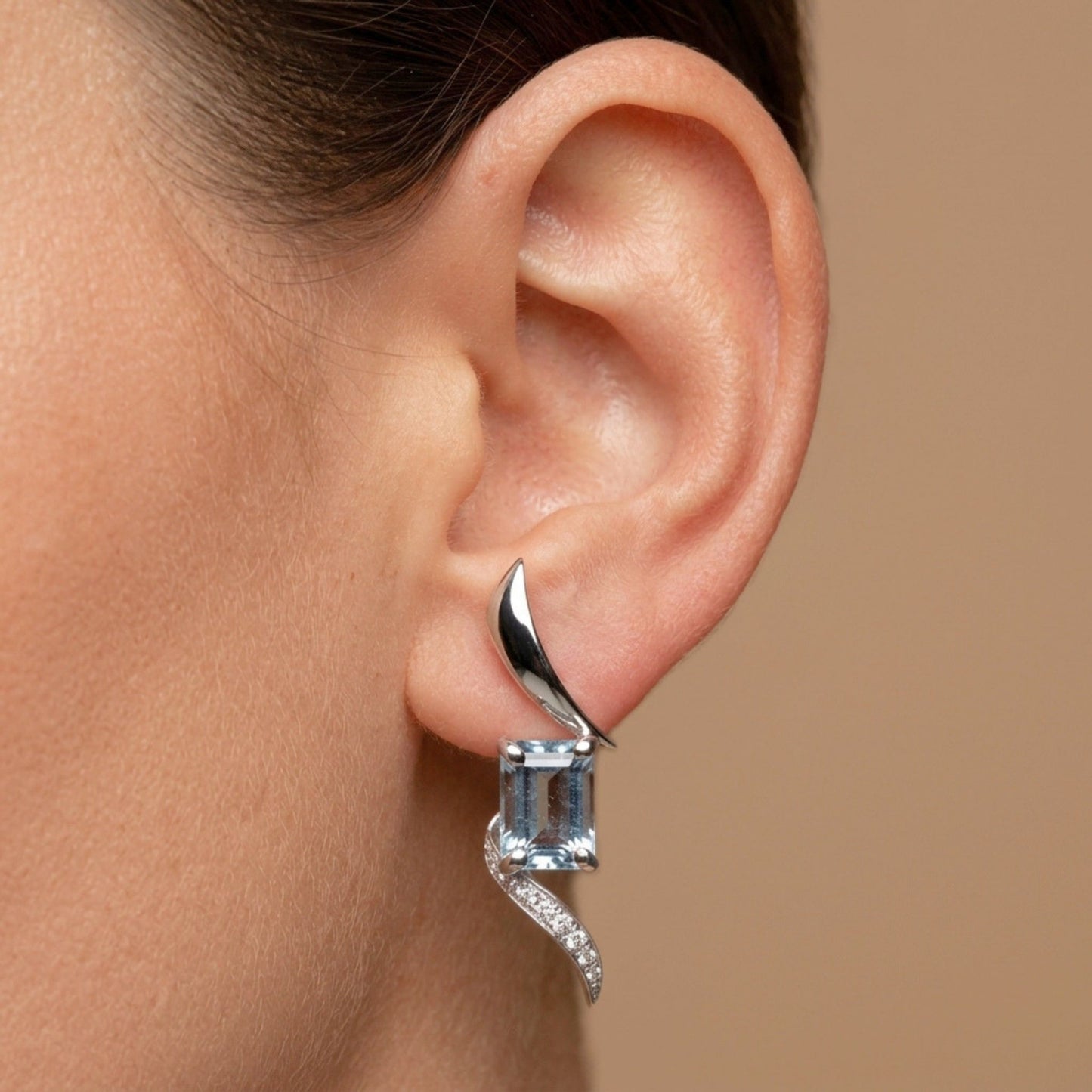 14K 4.33cttw Emerald Cut Santa Maria Aquamarine 0.19cttw VS White Diamonds Drop Earrings