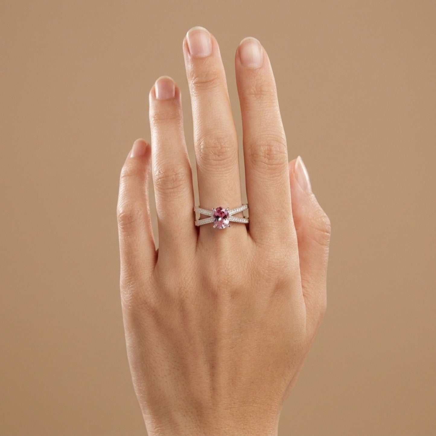 14K 0.84ct Oval Pink Imperial Topaz 0.41cttw White Diamonds Ring