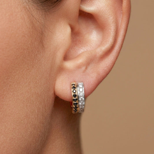 14K 0.50cttw Black and White Diamond Huggie Earrings