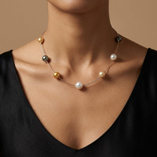 18K 11-12mm Round Multi-Color Pearl by the Yard Necklace