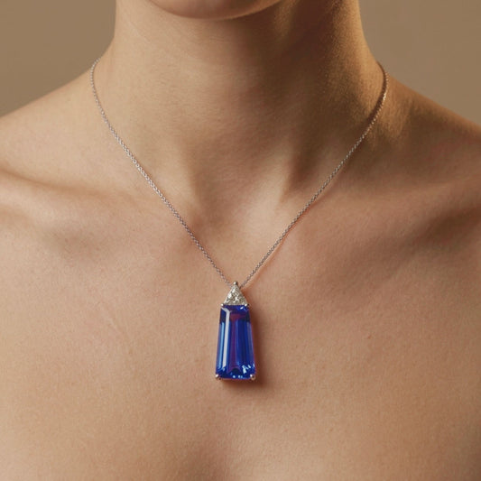 14K 9.44ct Fancy Cut Blue Wing Tanzanite 0.46cttw Trilliant VS Yellow Diamond Pendant