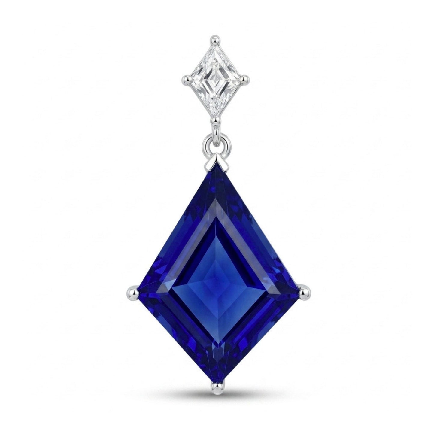 14K 12.72ct Fancy Cut Blue Wing Tanzanite 0.56ct Kite Cut VS White Diamond Pendant