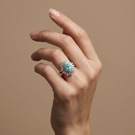 14K 1.47ct Oval Paraiba 1.38cttw White Diamonds Ring
