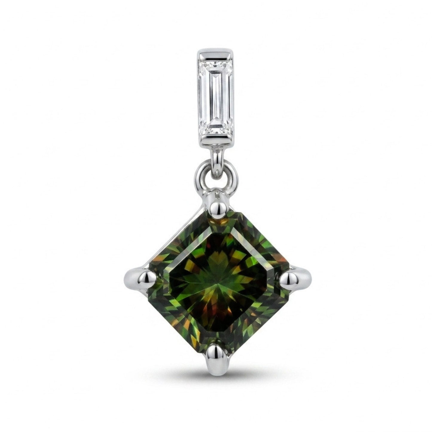 14K 1.19ct Asscher Cut Color Change Sphene 0.07ct VS White Diamonds Pendant