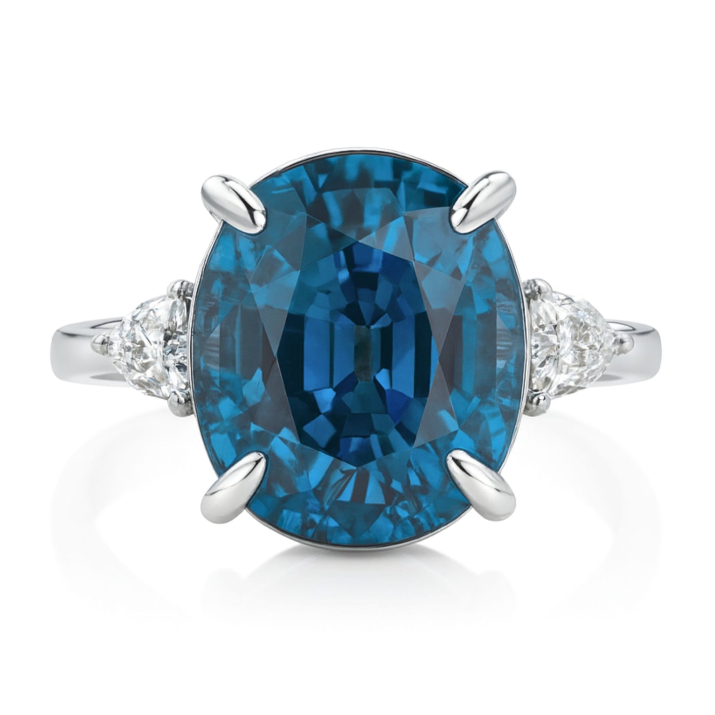 14K 15.37ct Oval Private Collection Blue Zircon 0.29cttw Fancy Cut VS White Diamond Ring